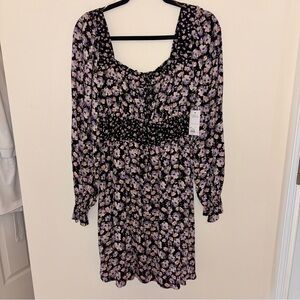 Black & Pink Short Floral Dress, Size Large, NWT